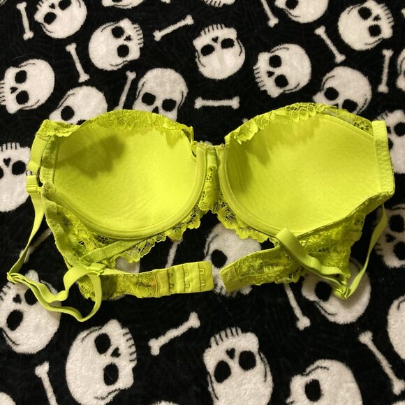 LA SENZA 32DD Chartreuse lace underwire molded cup bra unpadded acid green 32E - Picture 14 of 14